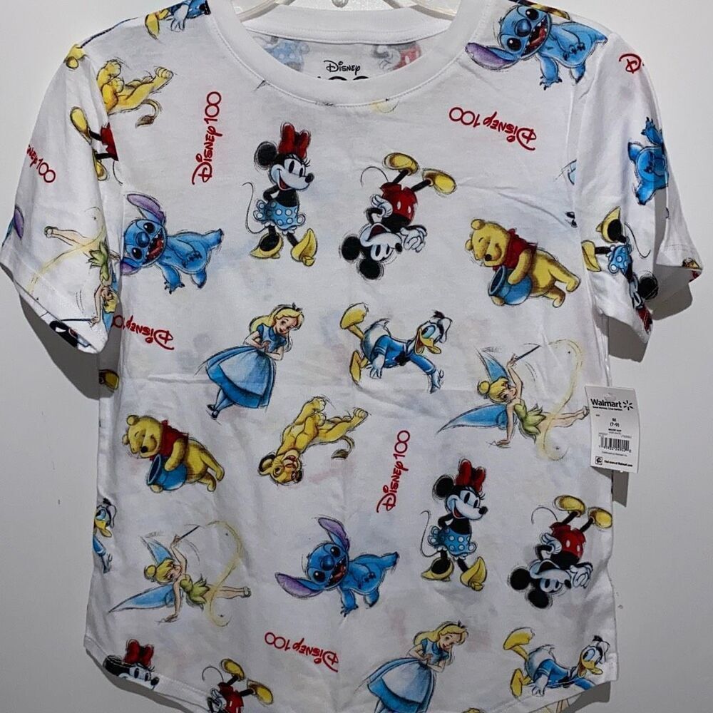 Disney Women's Vivid White Crew Neck 100th Anniversary Graphic Tee M Junior NWT